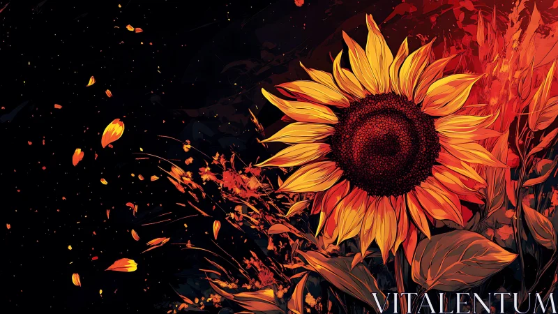 Sunflower blazing against cosmic night in digital bloom.