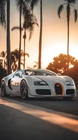 Sunset boulevard hypercar poised under whispering palms.