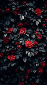 Crimson Blooms Against Midnight Foliage.