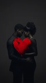 Couple Holds Red Heart Against Dark Background