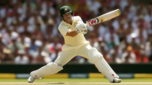 Cricket batter in white kit executes front-foot shot