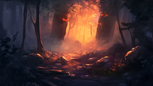 Forest Fire with Luminous Atmospheric Conditions.