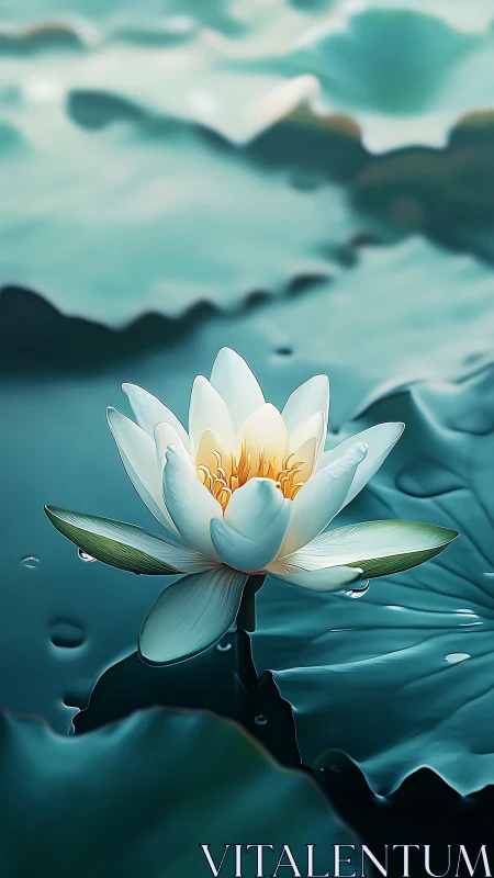 Gentle teal water cradling a softly glowing lotus bloom.