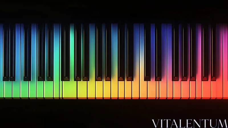 Chromatic gradient illuminated piano keyboard in top view