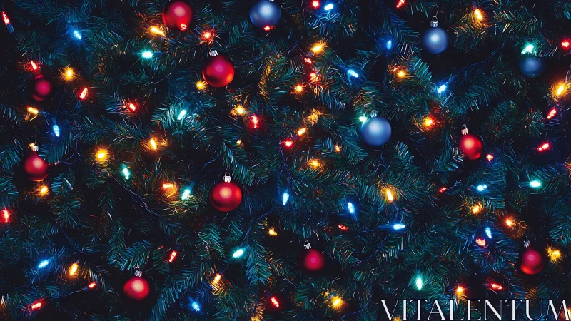 Cozy Christmas tree lights and ornaments glowing softly.