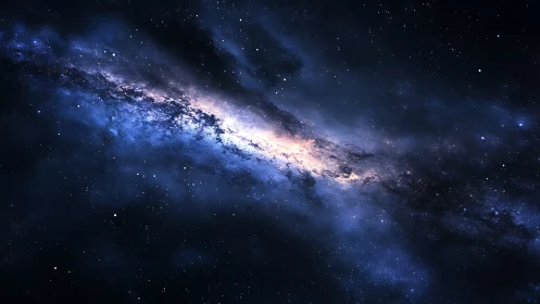 Bright galactic core streak across deep blue star field.