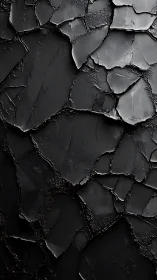 Cracked black surface forms abstract, dramatic texture field