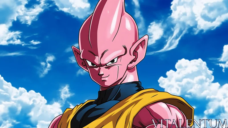 Aerodynamic pink warrior under cumuliform high-altitude sky.