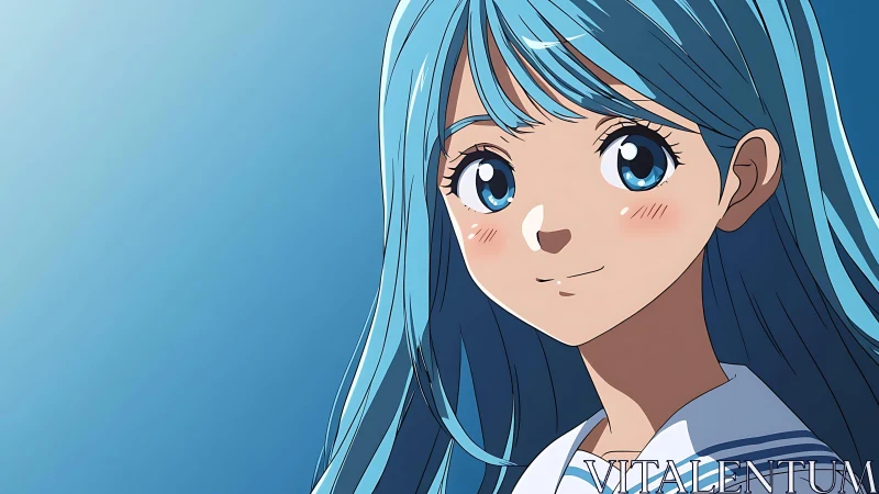 Blue haired anime girl portrait uses flat shaded rendering