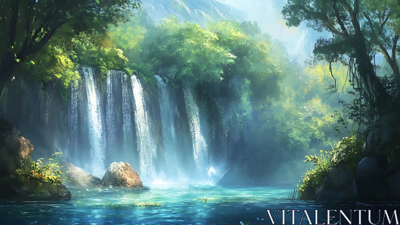 Cascading Dreams: Where Luminous Waters Dance Through Verdant Sanctuary
