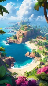 Tropical Island Paradise with Crystalline Waters and Golden Rock Formations.