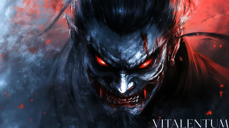 Demonic vampiric portrait with high contrast lighting and red glows