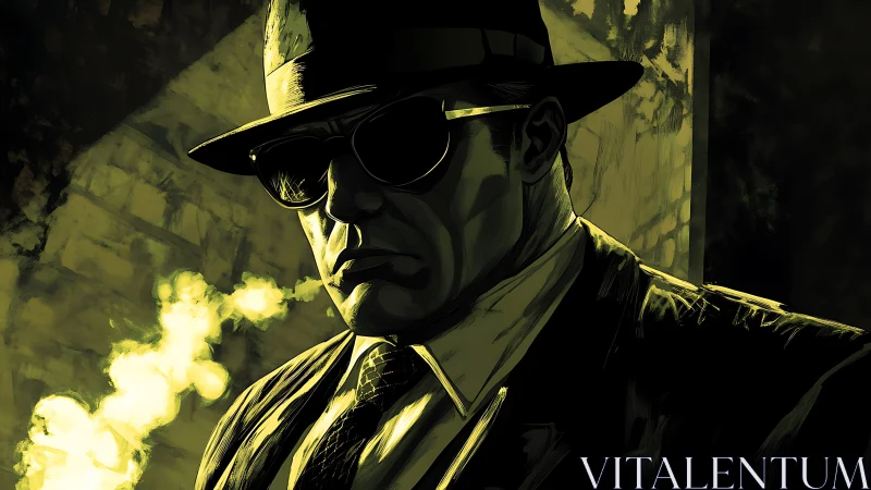 Noir detective in hat rendered with dramatic chiaroscuro lighting