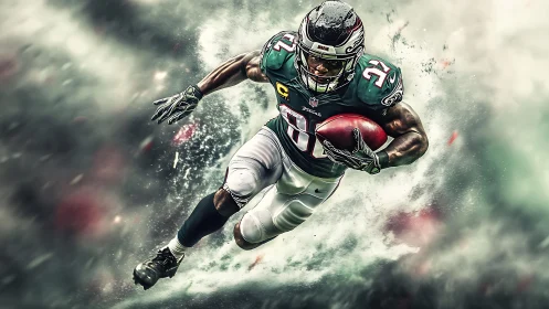 Digital rendering of American football player in motion.