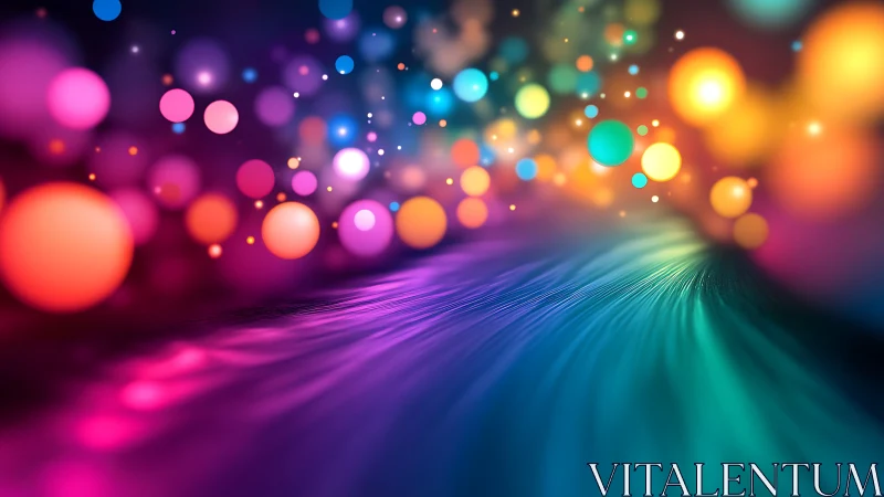 Multicolored light orbs over abstract flowing surface.