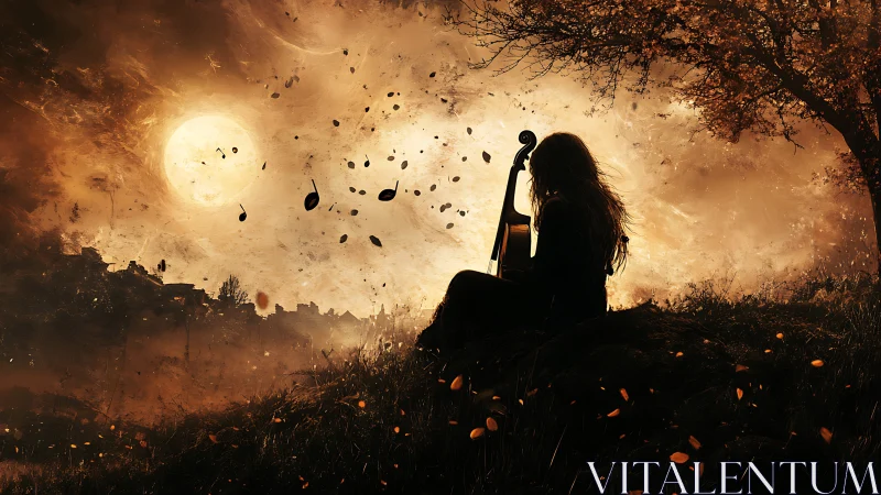Moonlit cello daydream where music drifts into the sky.