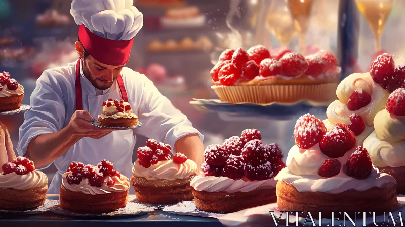 Pastry Chef's Berry Dream Unfolds in Radiant Golden Hour