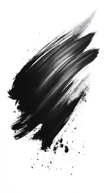 Black brushstroke arc with splatter on white background.