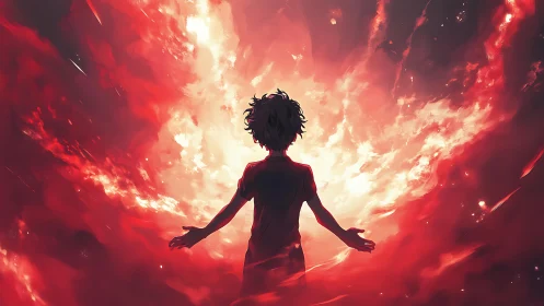 Child of the blazing sky walks into a newborn cosmos.