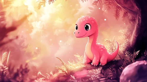 Sunrise giggles with a rosy baby dinosaur in bloom.