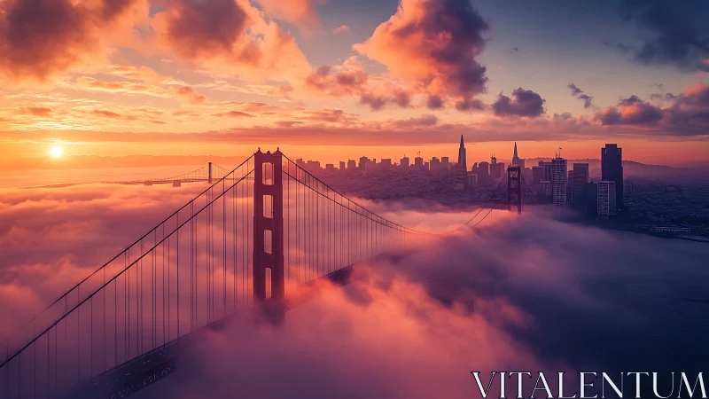 Aerial atmospheric study of suspension bridge in noctilucent fog.