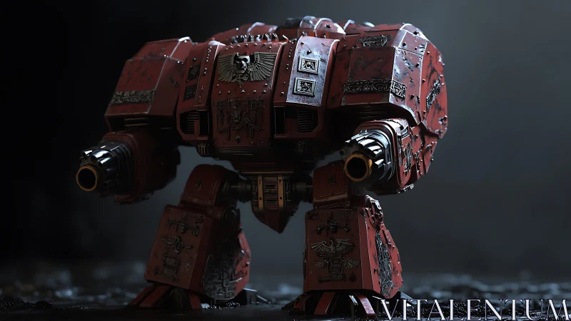 Red armored combat mech rendered with high detail lighting