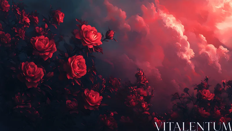 Crimson Roses in Stormy Light.