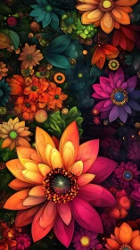 Vibrant Digital Flower Garden with Layered Botanical Composition.