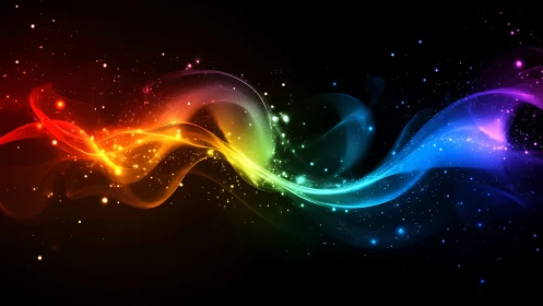 Prismatic light waves arc across deep cosmic black field.