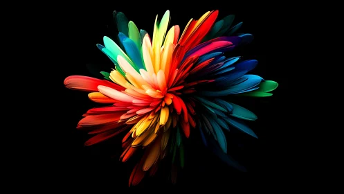 Exploding radial bloom of vivid abstract paint petals.
