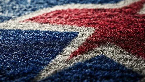 Textured star pattern in bold patriotic carpet closeup view.