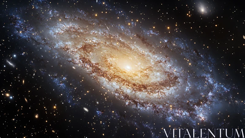 Spiral galaxy core glows amid dense star field in space