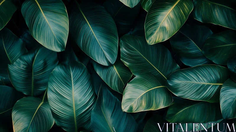 Dense tropical foliage rendered with high-contrast botanical detail