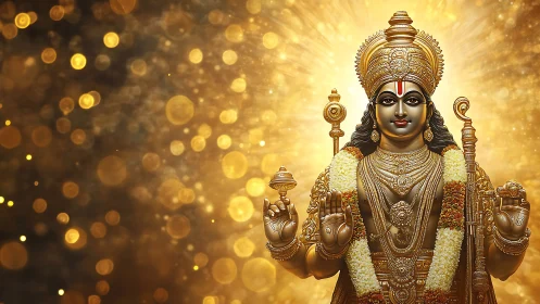 Radiant golden deity figure glows in a halo of warm light