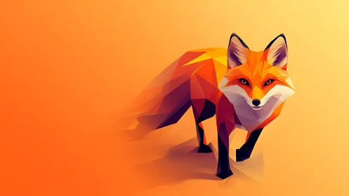 Low poly fox stands sharply against smooth orange gradient