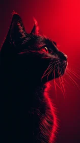 Cat head profile against red gradient background.