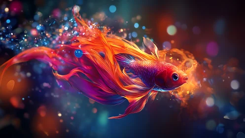 Digital rendering depicts a stylized betta fish in motion