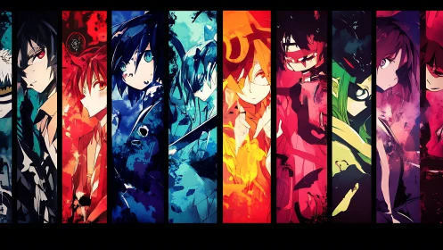 Segmented anime portraits explore chromatic emotional contrasts