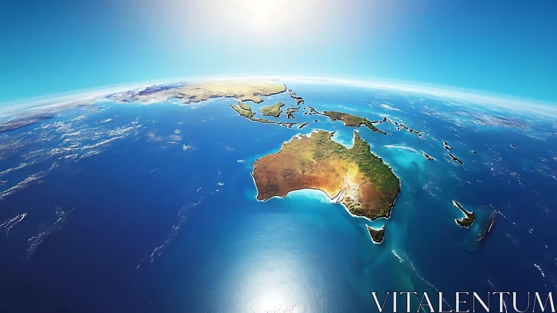 Satellite view over Australia and Pacific in vivid daylight.