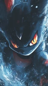 Dark elemental creature emerges with blazing, focused fury