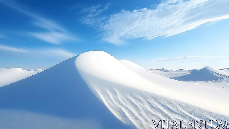 Snow dune ridge curves under bright blue sky with clouds