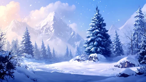 Snow-kissed evergreens guarding a quiet crystal valley.