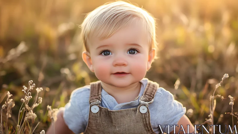 Golden Hour Wonder: Sweet Toddler's First Meadow Moment.