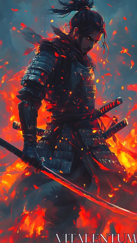 Firelit ronin carves silence through a storm of embers