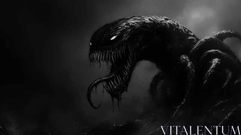 Shadowy tentacled creature with fanged maw in dark mist.