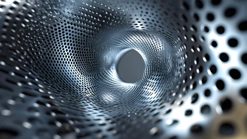 Abstract view inside metallic perforated tunnel, futuristic style.