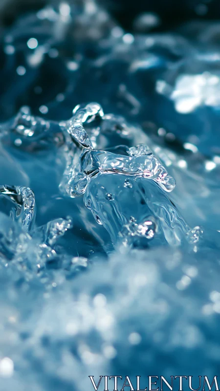 Macro water splash captures frozen motion in cool blue light