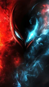 Fiery red and icy blue spirit share one dark mysterious face