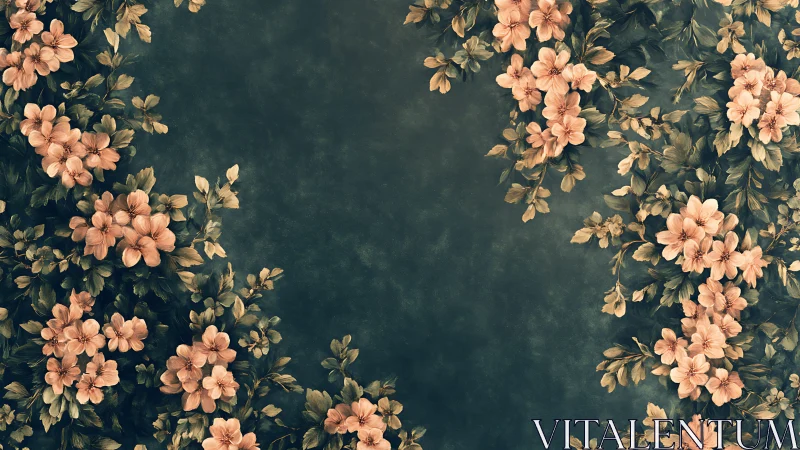 Coral Florals on Deep Teal Background.