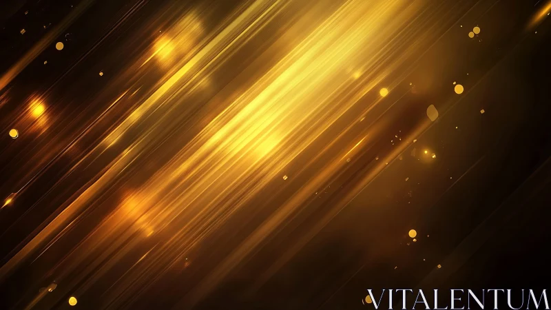 Abstract golden light streaks with glowing particles, digital art.